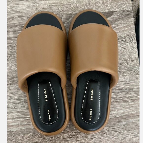 NEW Proenza Schouler Brown Lambskin Leather Pipe Sandal Slides EU 39.5 - Picture 5 of 10